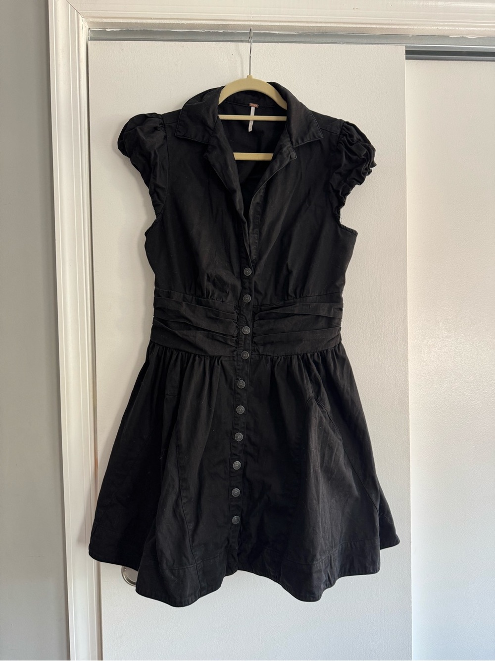 Free People Black Buttoned Fit-and-Flare Mini Dress